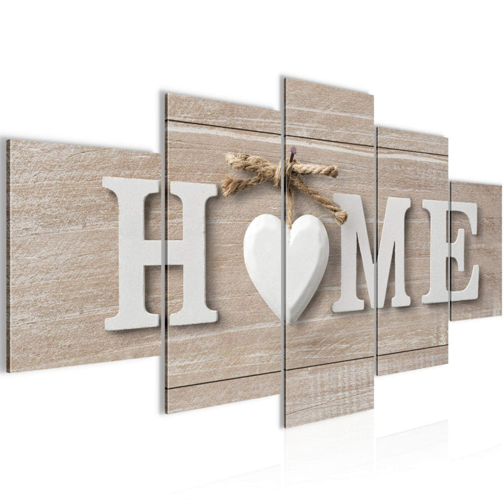 Runa Art Wandbilder Home Holz 5 Teilig Bild auf Vlies Leinwand Deko Wohnzimmer Holzoptik Spruch Beig