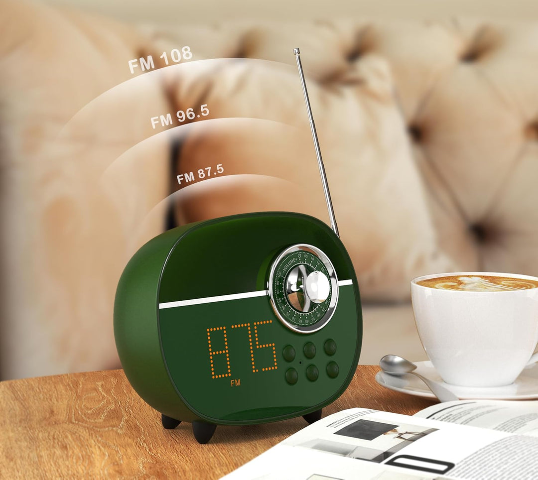 iTOMA Retro Wecker mit Bluetooth, Vintage FM Radio, Freisprecheinrichtung, Nachtlicht, Unterstützung