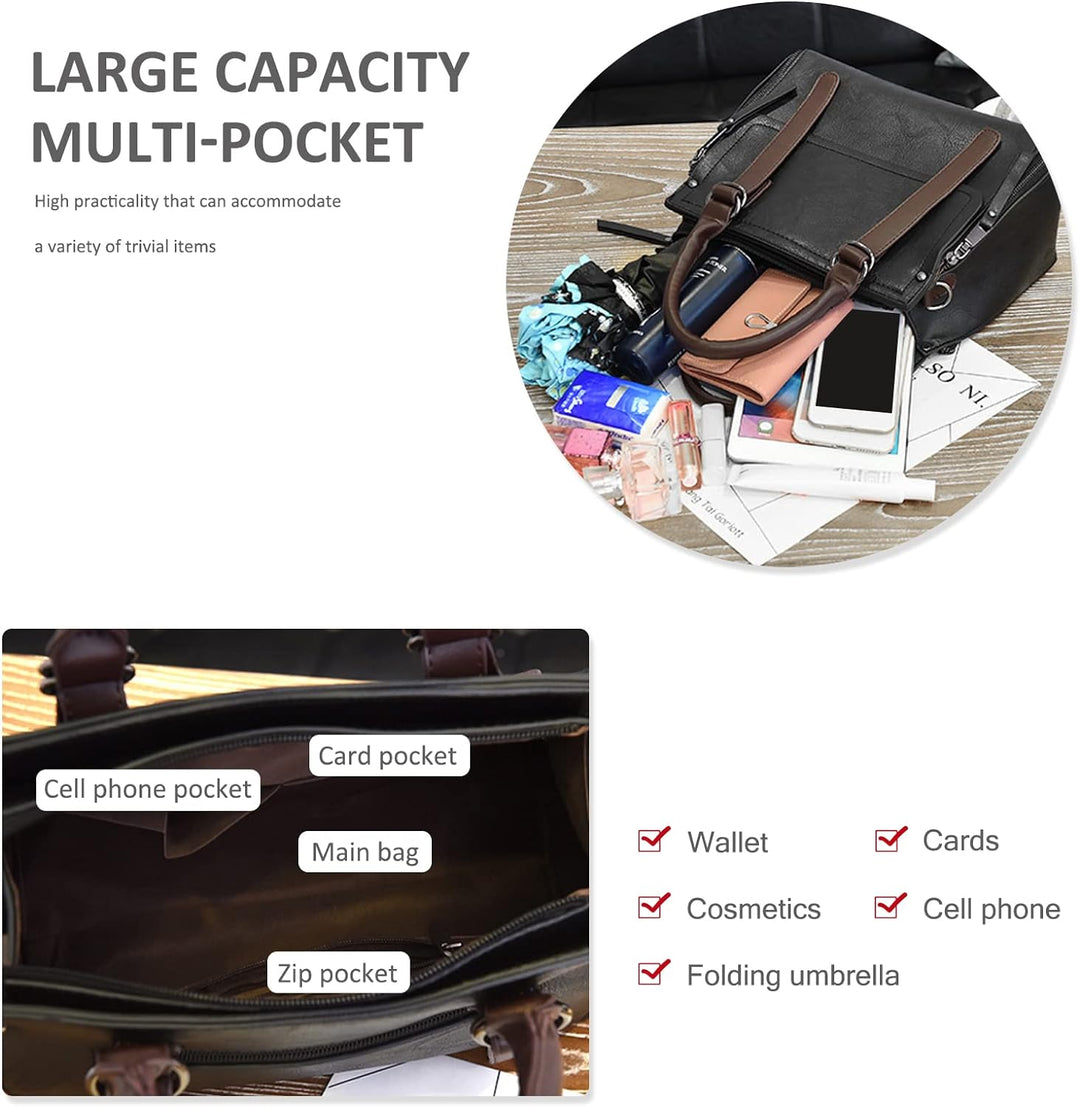 NICOLE &amp; DORIS Damen Handtasche Retro Schultertasche Henkeltasche Gross Leder Frauen Umhängetasche M