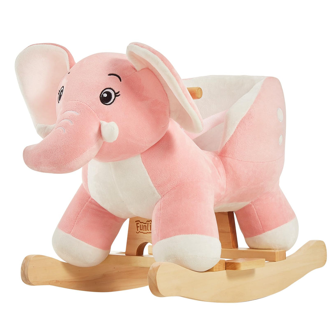 FUNLIO Elefanten Baby Schaukelpferd für Kleinkinder 1-3 Jahre, Mächtiger & Niedlicher Rosa Plüsch El