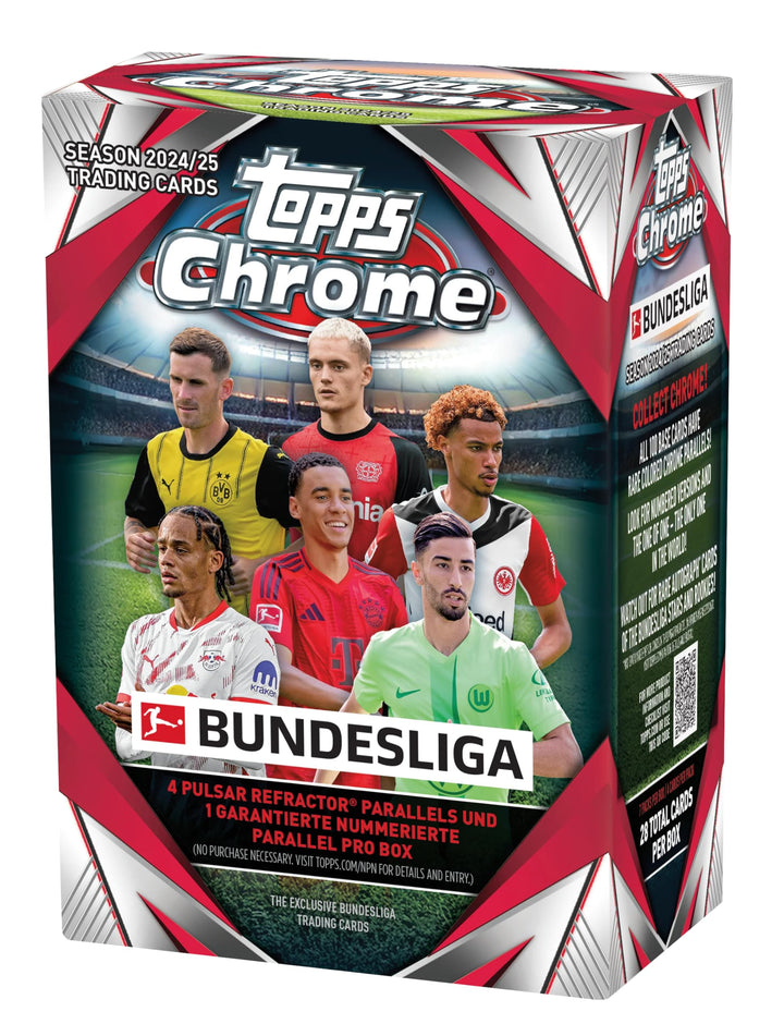 Topps Chrome Bundesliga Season 2024/25 Fussball Vorteilsbox - 7 Packungen pro Box - 4 Karten pro Pac