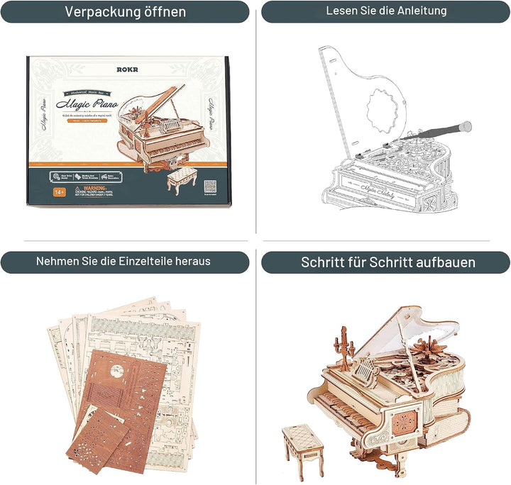 ROKR Magisches Klavier Mechanische Spieluhr-3D Holzpuzzle Erwachsene-Schreibtischdekoration Geschenk