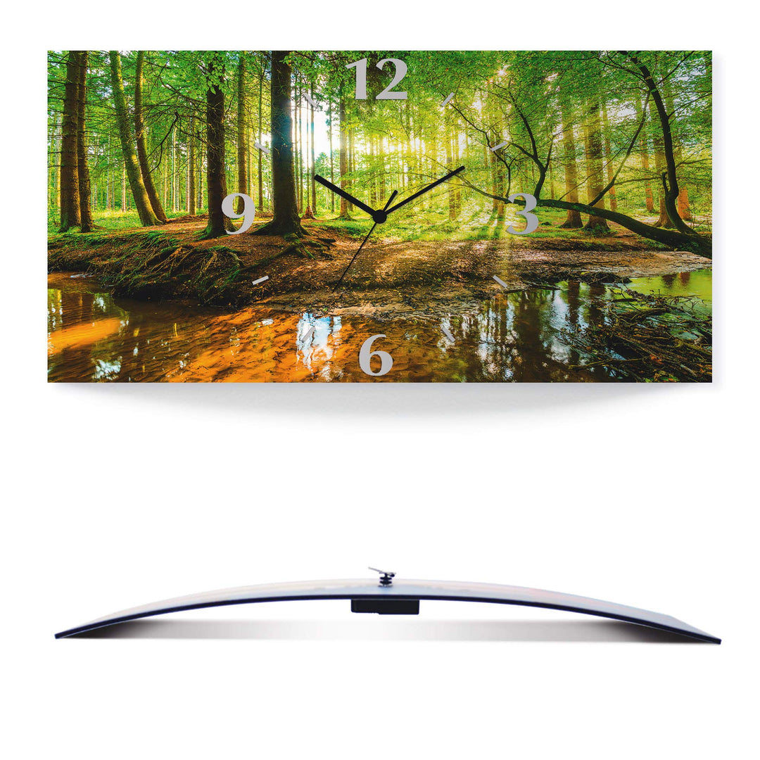 ARTLAND Wanduhr ohne Tickgeräusche Alu Quarzuhr 60x30 cm Rechteckig Lautlos Wald Bach Landschaft Nat