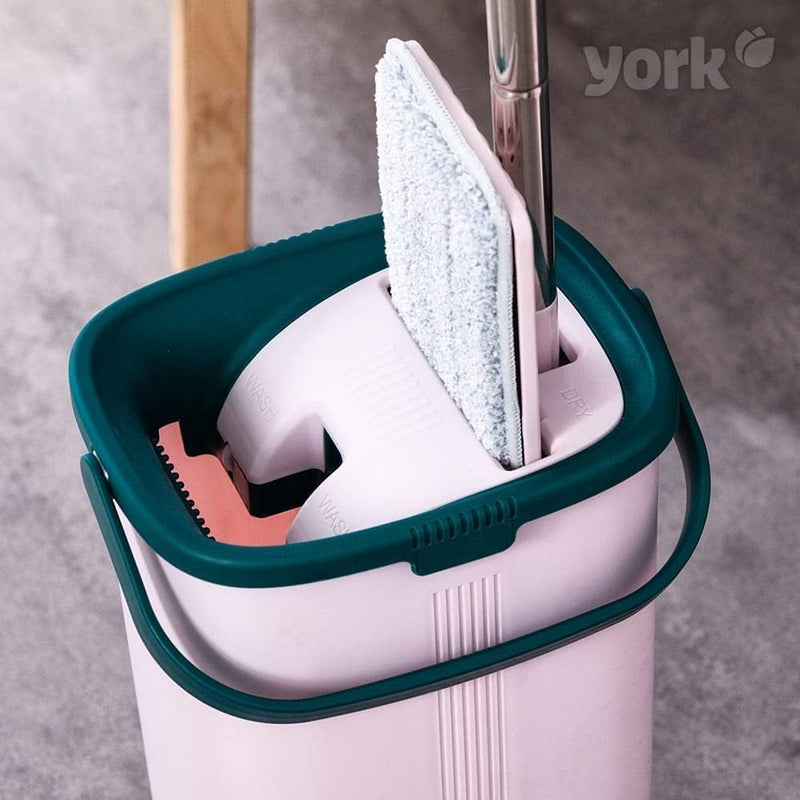 Bodenwischer Mop Set - Handy | Flach, Schwenkbar mit Zwei Kammer Putzeimer | Wischmopp mit Auswringf