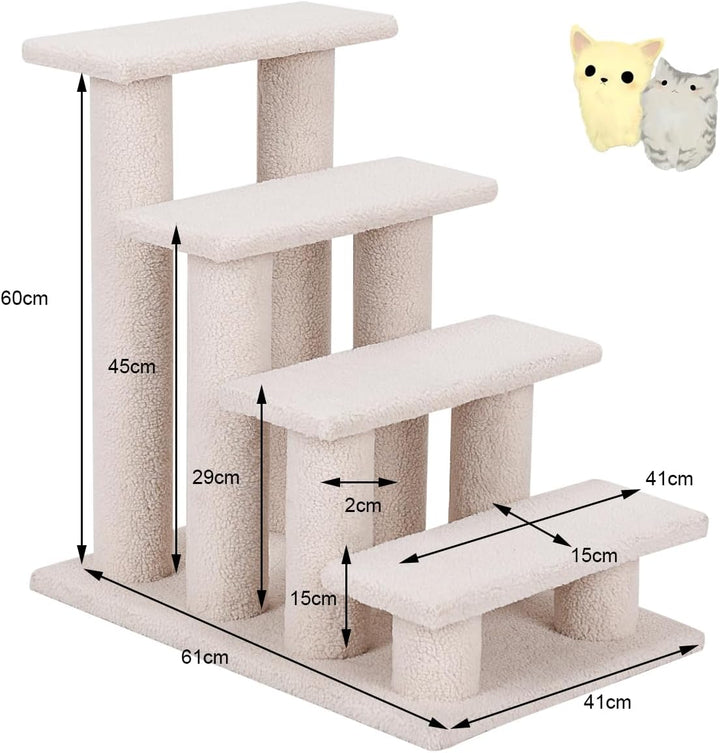 SOARS Katzentreppe, 4-stufige Haustiertreppe, Treppe für Katzen bis 25 kg, Hundetreppe, Kletterbaum