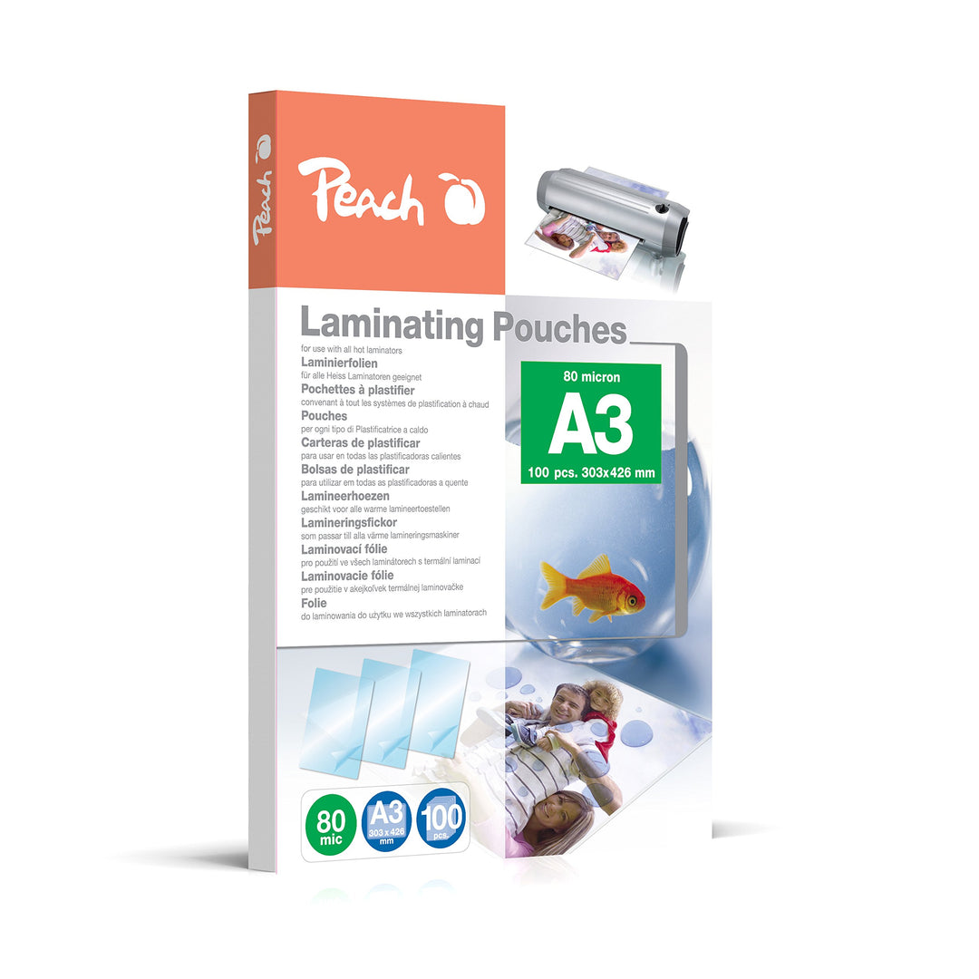 Peach Laminierfolien A3 - 80 mic - 100 pouches - glänzend - Premiumqualität für beste Laminierergebn
