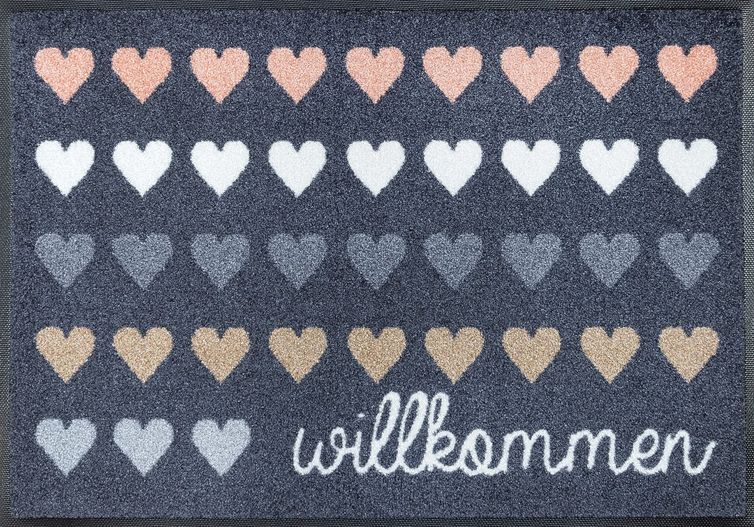 wash+dry Fussmatte, Willkommen Herzen 50x75 cm, innen und aussen, waschbar, Bunt 50x75cm, 50x75cm
