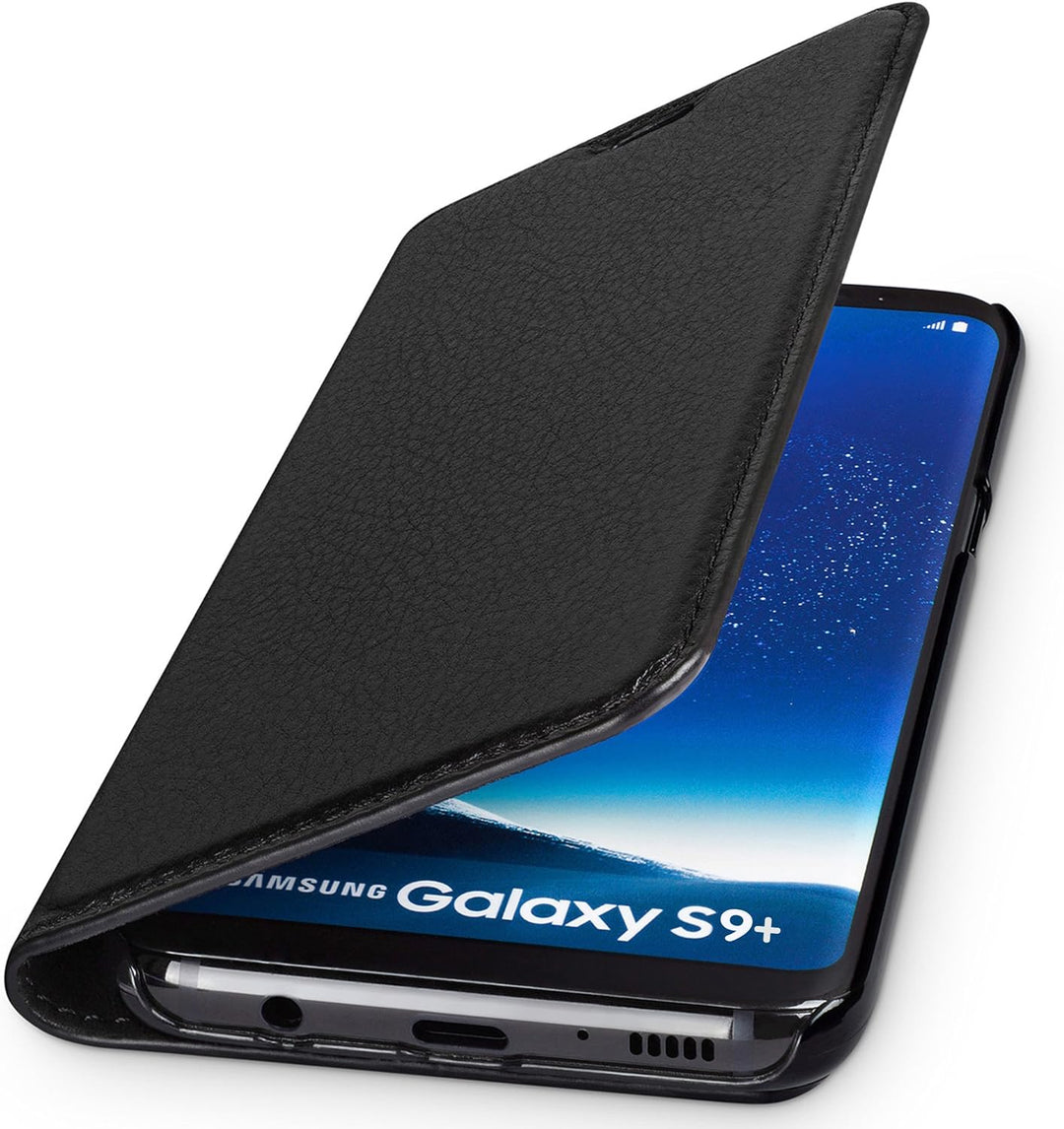 WIIUKA Echt Ledertasche -TRAVEL Nature- für Samsung Galaxy S9+ Plus, Schwarz -DEUTSCHES Leder- mit K
