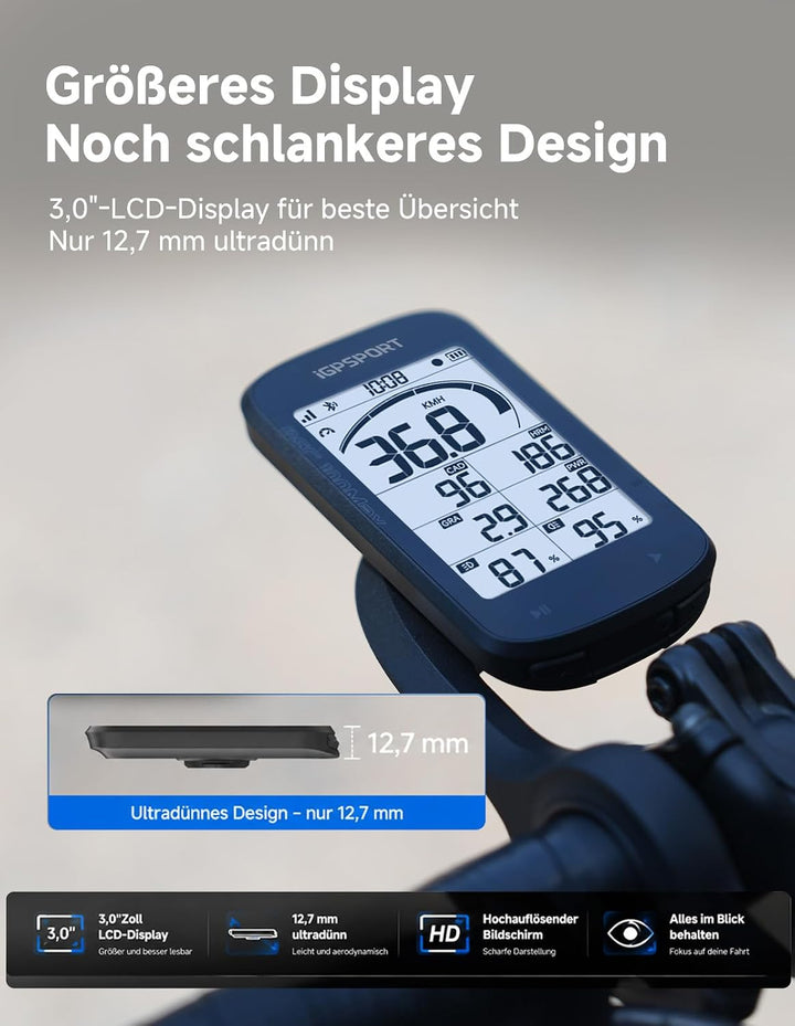 iGPSPORT BSC100MAX Fahrradcomputer Kabellos, 3 Zoll Display Automatische Aufnahme, 40H Akkulaufzeit,