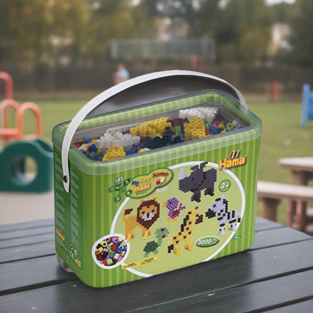 Hama Perlen 8804 Bügelperlen im Eimer, ca. 3.000 bunte Maxi-Perlen mit Durchmesser 10 mm im Grundfar