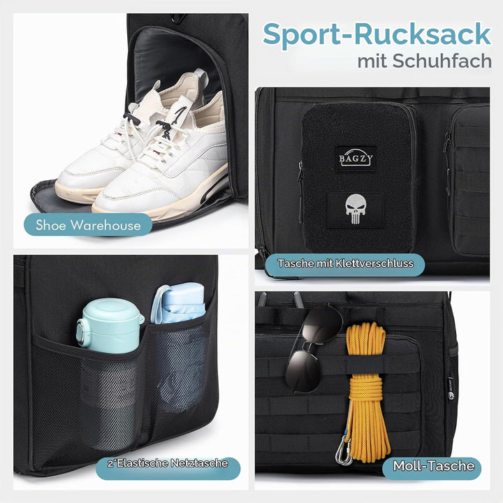 BAGZY Arbeitstasche Herren 55L Taktische Reisetasche Sporttasche mit Rucksackfunktion Einsatztasche