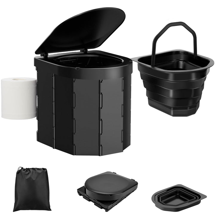 WADEO Tragbare Campingtoilette mit Abnehmbarer Einlage, Klapptoilette für Erwachsene und Kinder, Fal