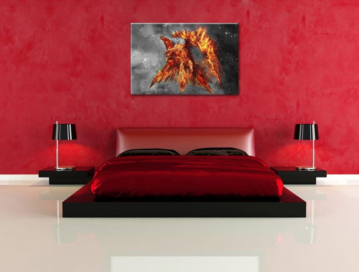Pixxprint Feuriger Adler als Leinwandbild/Grösse: 100x70 cm/Wandbild/Kunstdruck/fertig bespannt, 100