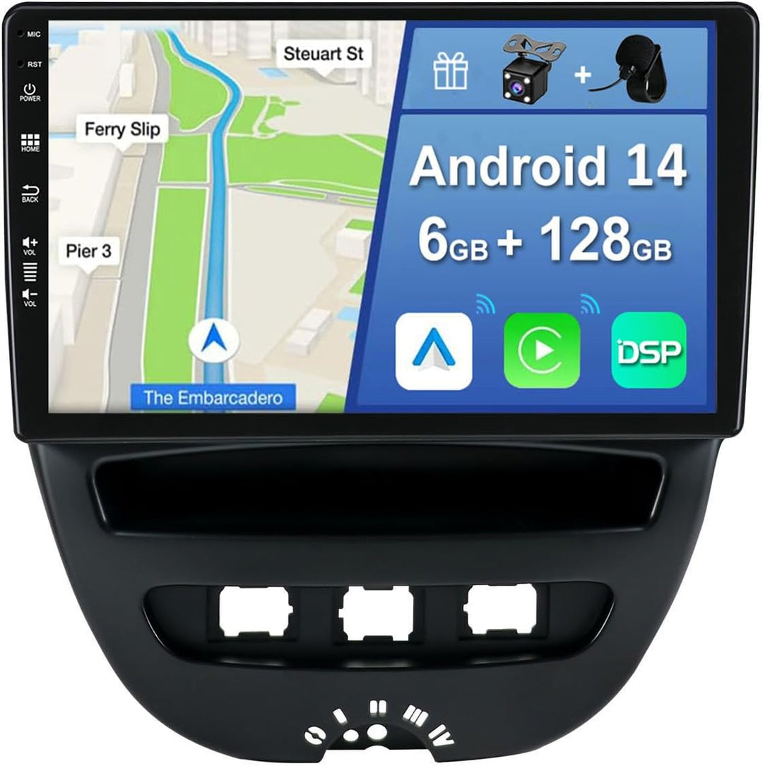 YUNTX [6GB+128GB] Android 12 Autoradio für Peugeot 107 Toyota Aygo Citroen C1 2005-2014-[Integrierte
