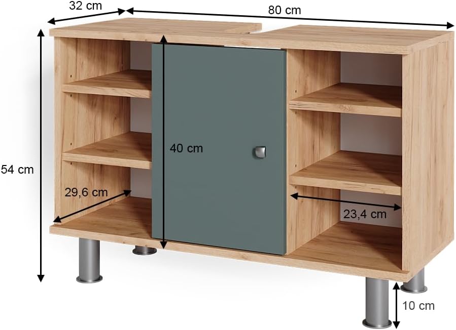 Vicco Waschbeckenunterschrank Fynn, Grün/Goldkraft Eiche, 80 x 54 cm, Grün
