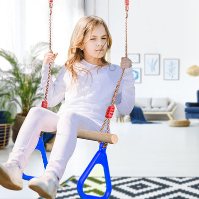 PELLOR Multifunktions Kinderholz Trapeze Schaukel mit Kunststoff Turnringe zum Aufhängen belastbar b