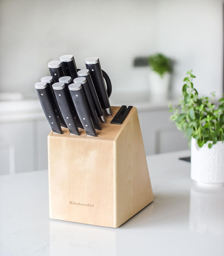 KitchenAid Gourmet 11-Piece Japanese Steel Knife Set with Sharpener and Birchwood Block &amp; Pasta-Serv