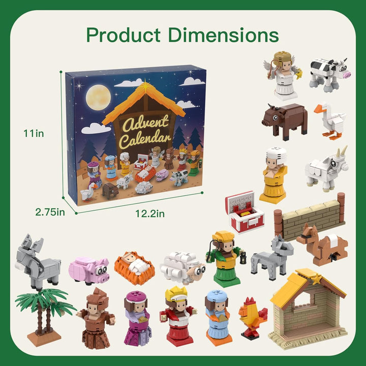 Weihnachtskrippen-Adventskalender 2025, Bausteine, Jesus, Weihnachten, Adventsszene, Geschenke, Einz