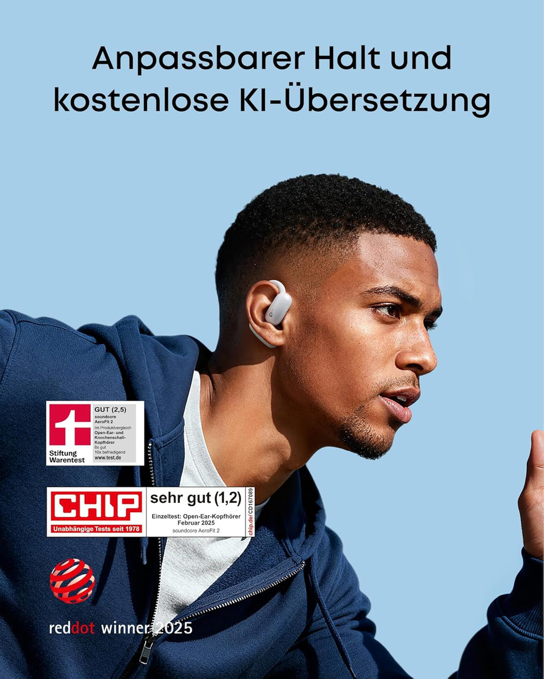 soundcore AeroFit 2 by Anker, Open-Ear Kopfhörer, KI-Übersetzung, anpassbare Ohrbügel, Fester Halt,