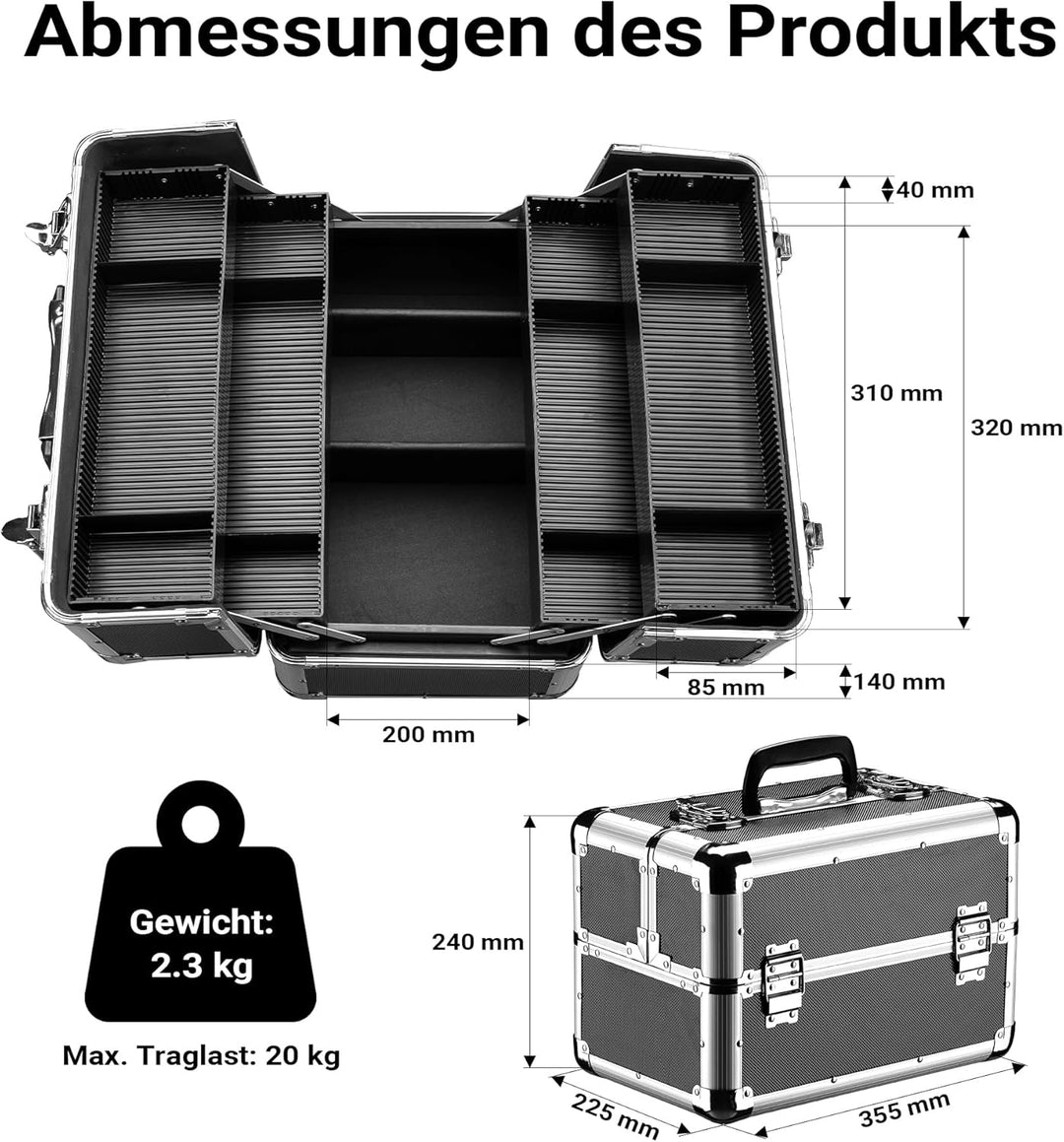 Wiltec Alu Transportkoffer, Aufbewahrungskoffer mit 2 Schlüsseln, Universalkoffer für Werkzeug, Hobb