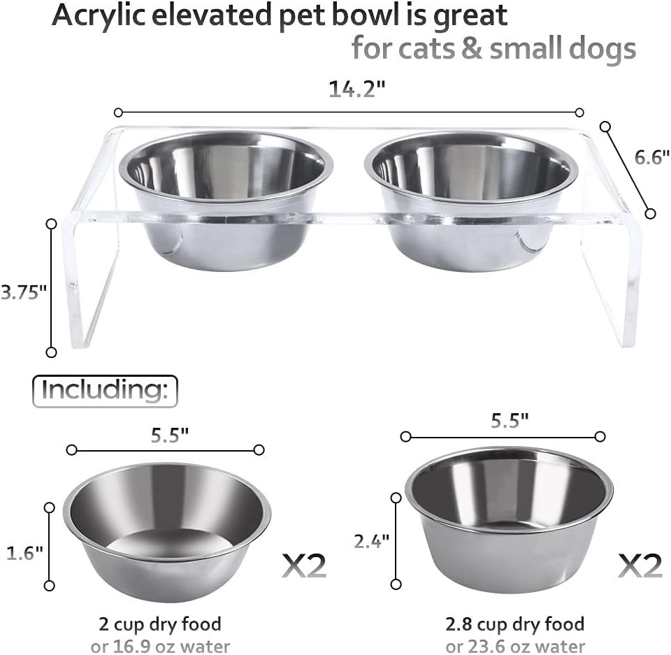 Erhöhter Futternapf für Hunde und Katzen, aus Acryl, mit 4 abnehmbaren Edelstahlnäpfen Ideal für Kat