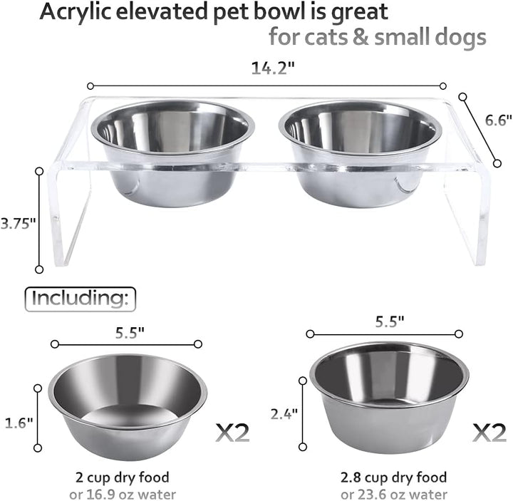 Erhöhter Futternapf für Hunde und Katzen, aus Acryl, mit 4 abnehmbaren Edelstahlnäpfen Ideal für Kat