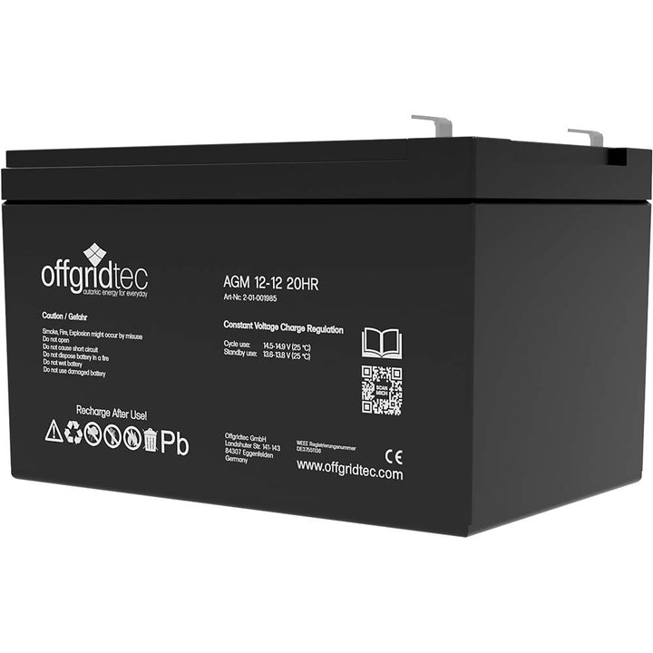 Offgridtec® 12Ah 12V Bleiakku AGM Zyklenfest USV Ersatz VRLA, 12Ah