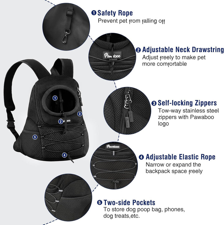 Pawaboo Vordertrage-Rucksack Für Hunde, Schwarz, M Schwarz L 38 x B 20 x H 41 cm, Schwarz L 38 x B 2