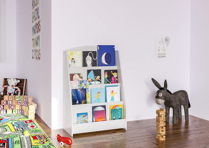 CLP Bücherregal Melfa I Zeitschriftenständer Mit 4 Fächern I Regal Für Kinderbücher I Organizer Weis