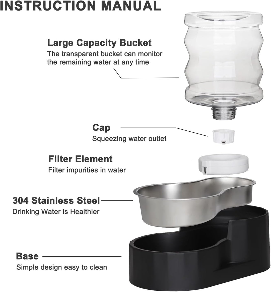 Sfozstra Automatischer Wasserspender durch Schwerkraft für Katzen: Edelstahl-Wassernapf schwarz 4 l,
