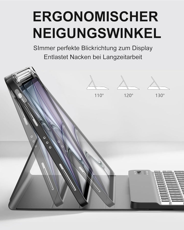 für iPad Air 11 Hülle mit 7-Farben Beleuchtung Tastatur für M3/M2 (2025/2024), Abnehmbare Tastatur,