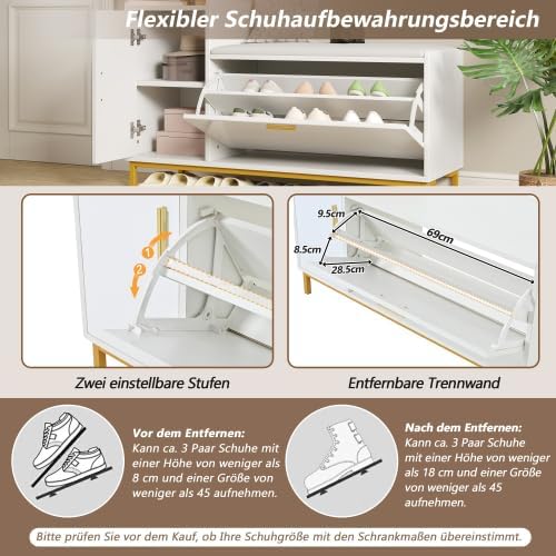 Merax Schuhschrank mit Sitzbank – Hochglanz Schuhregal mit 2 Fächern und 1 Schrank, Gepolsterte Sitz