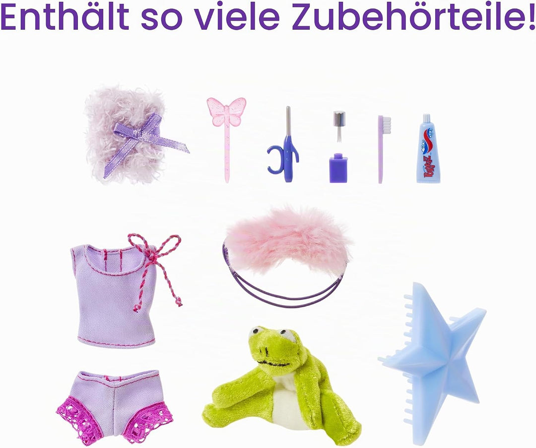 Bratz Slumber Party - Yasmin Modepuppe - Mit 2 Pyjama-Garnituren, Plüschtier und Accessoires - Für K