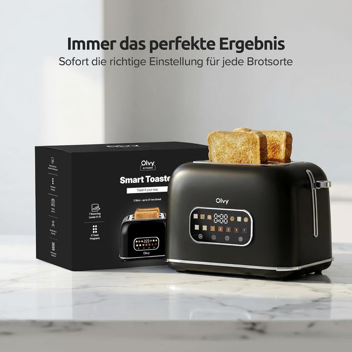 Toaster Olvy 900W – 7 Bräunungsstufen, LCD-Display mit Timer, Extra breite Schlitze, Auftau- und Auf