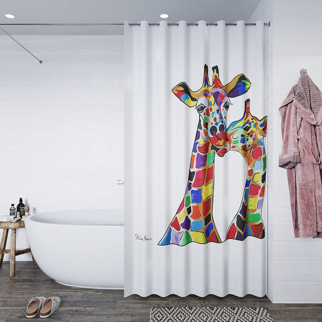 Croydex Duschvorhang mit Angus-McCoo-Kunst, Polyester Metall, weiss, 1800mm x 1800mm Francie & Josie