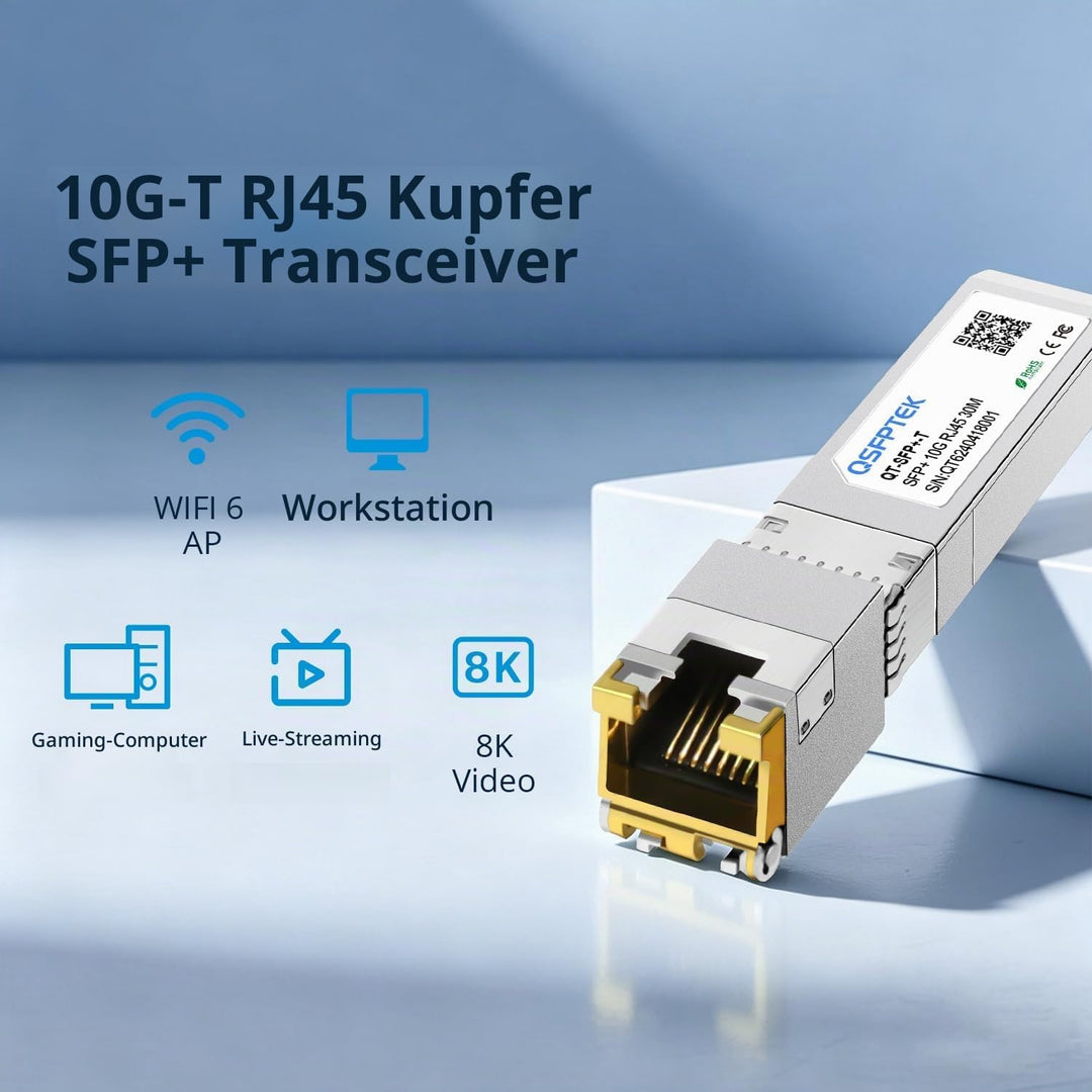 QSFPTEK Newest 10GBASE-T SFP+ RJ45 Transceiver up to 30m, 10G SFP+ to RJ45 Copper Mini-GBIC Modul wi