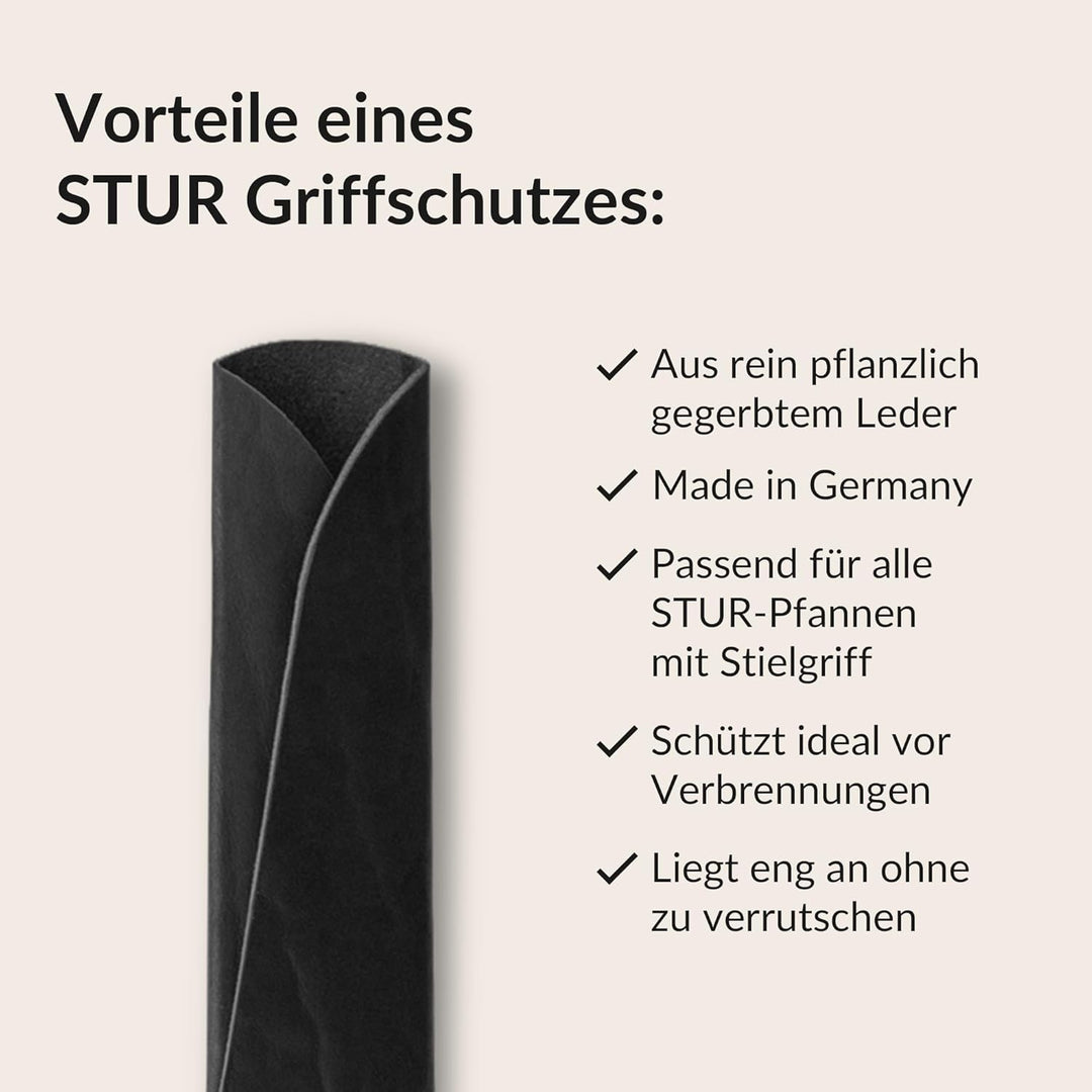 STUR - Griffschutz aus gegerbtem Echtleder – Pfannenstiel Hitzeschutz für Pfannen aus Eisen/Gusseise