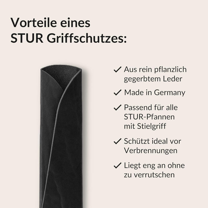 STUR - Griffschutz aus gegerbtem Echtleder – Pfannenstiel Hitzeschutz für Pfannen aus Eisen/Gusseise