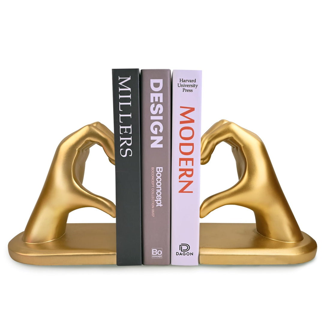 Gold Gesten dekorative Buchstützen - Herz Hände Skulptur Buchstütze, kreativer Buchstopper und Halte