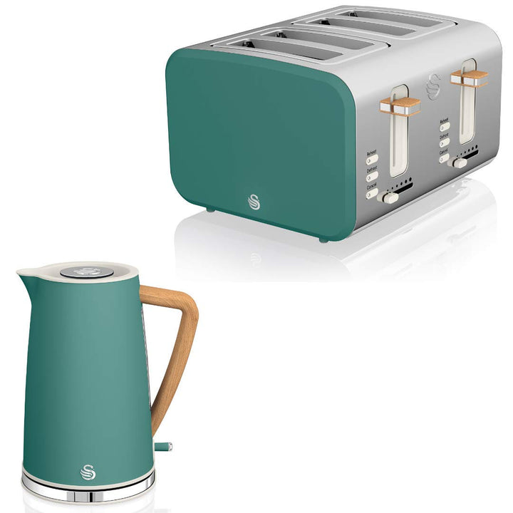 Swan Nordic Set Desayuno Kabelloser Wasserkocher, 1,7 l, 2200 W, Brot-Toaster mit breitem Schlitz, 4
