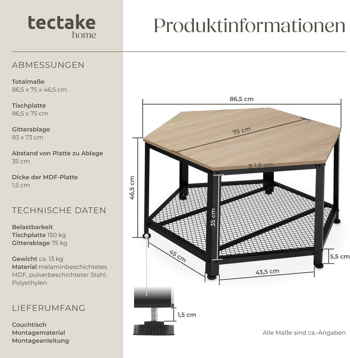 tectake® ausgefallener Couchtisch Holz und Metall, Wohnzimmertisch mit Stauraum, Beistelltisch Couch