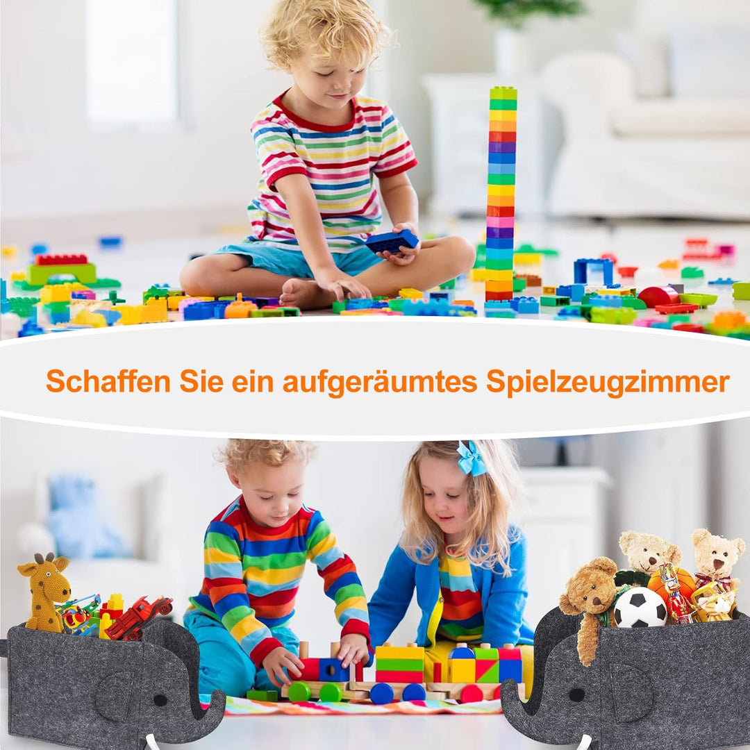 2 Stück Aufbewahrungsbox Kinder, Filz Faltbare Spielzeugkiste Organizer Korb in Elefantenform, 30L A
