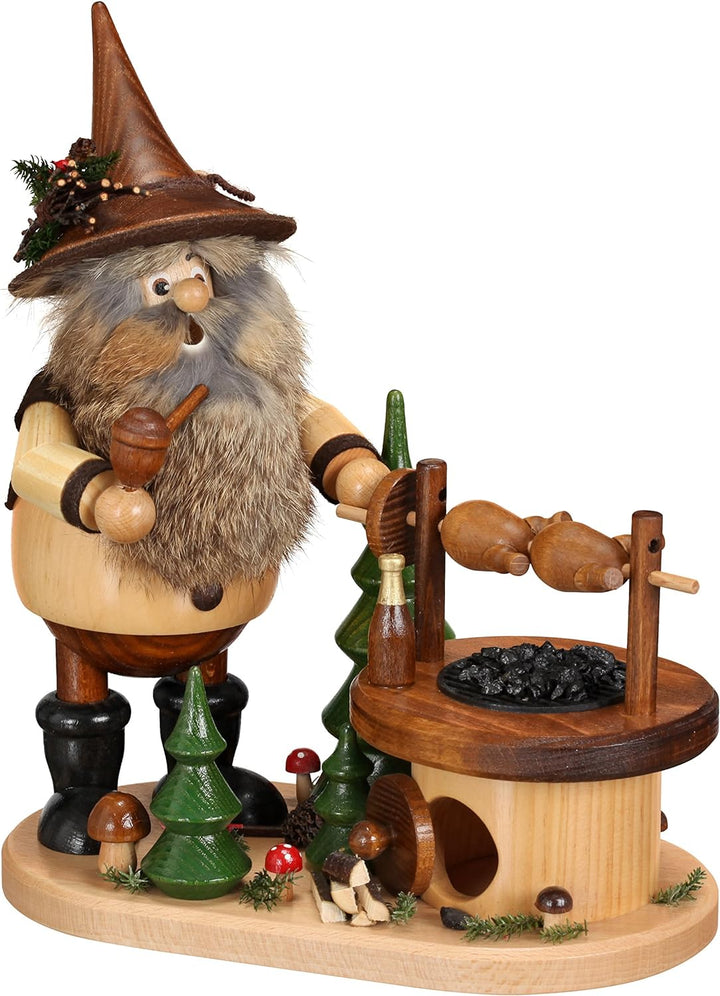 DWU Echt Erzgebirgischer Räuchermann® Waldwichtel gross Wichtel am Drehgrill auf Brett Natur - inkl.