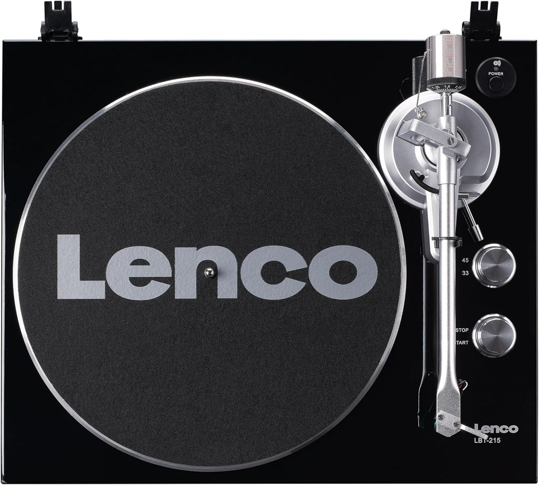 Lenco LBT-215BK - Plattenspieler mit Bluetooth® und einem Metall-Plattenteller, Tonarm und Gegengewi