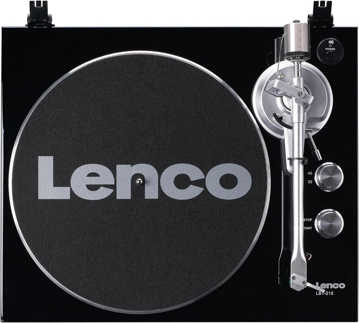 Lenco LBT-215BK - Plattenspieler mit Bluetooth® und einem Metall-Plattenteller, Tonarm und Gegengewi