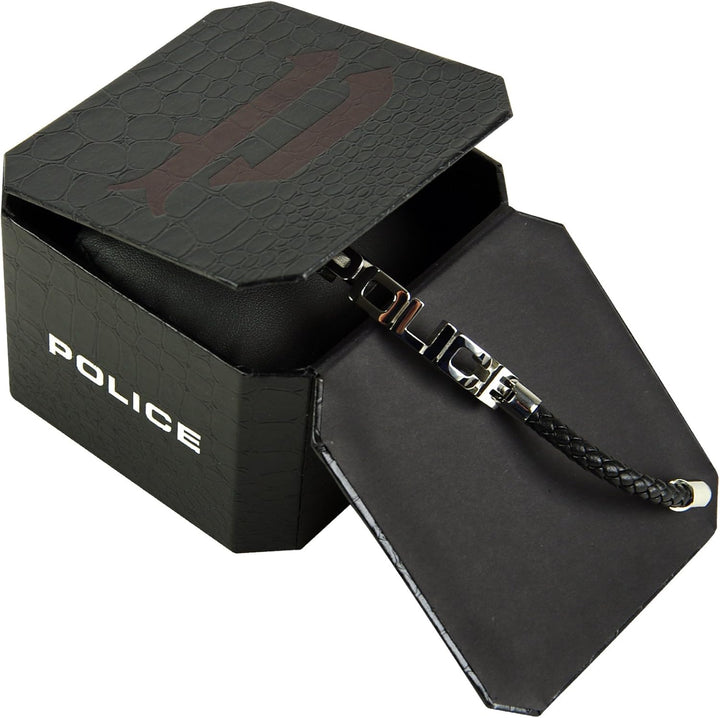 POLICE Leder Armband SIGNATURE Herren Schmuck Edelstahl Schwarz PJ23873BLB.01-L