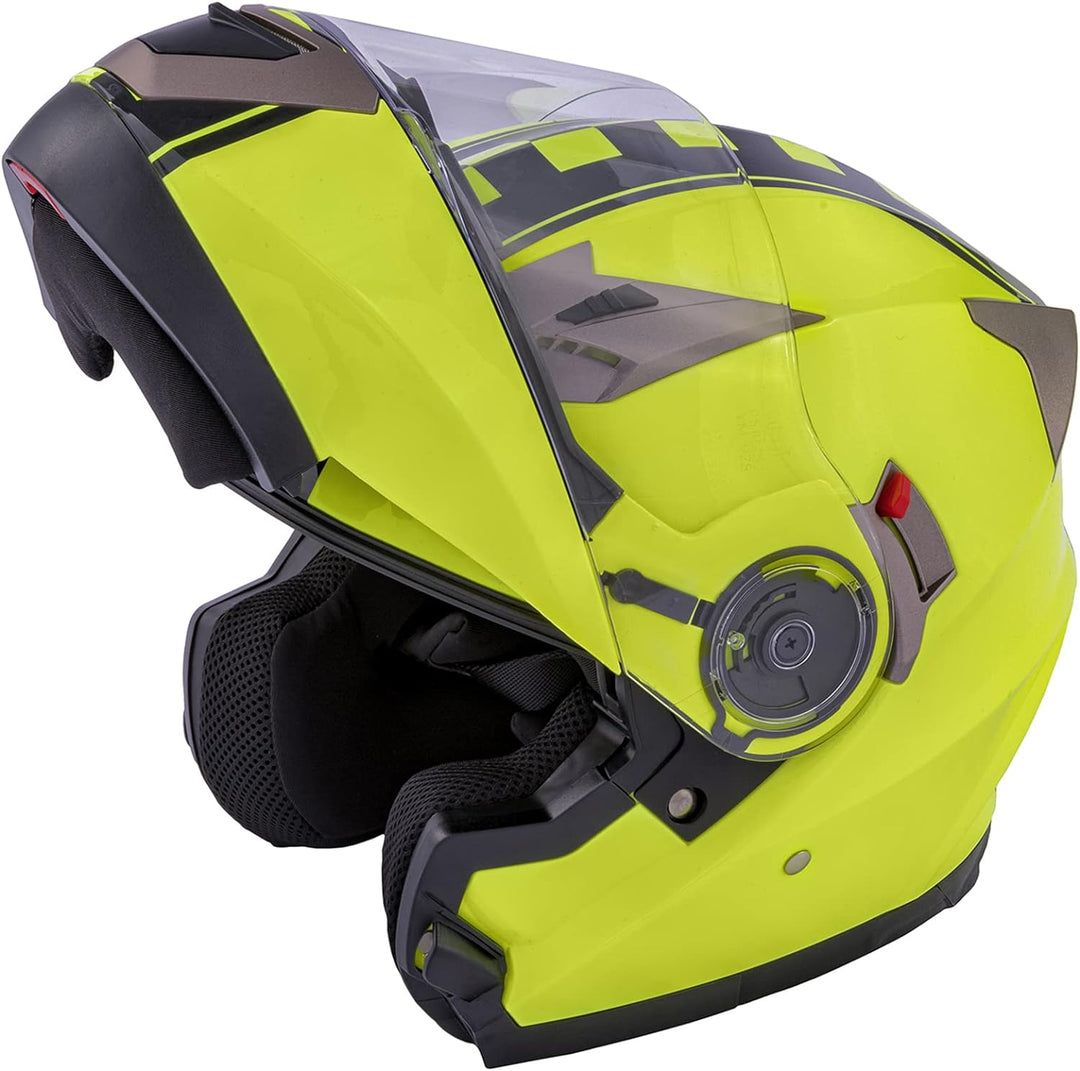 Motorradhelm Klapphelm Doppelvisier Grafik Touring Genehmigt ECE2205 Flip-Up 55-56 cm ( S) Fluo, 55-