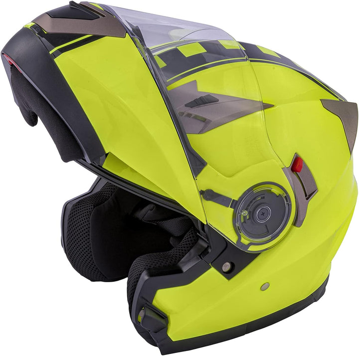 Motorradhelm Klapphelm Doppelvisier Grafik Touring Genehmigt ECE2205 Flip-Up 55-56 cm ( S) Fluo, 55-
