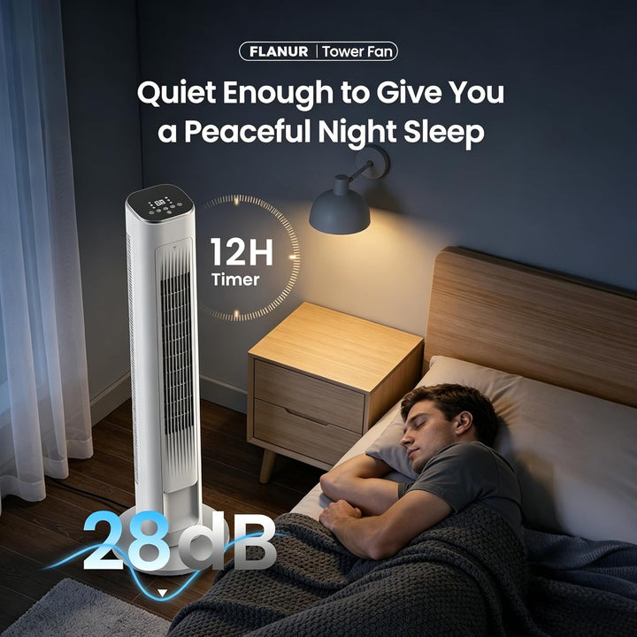 FLANUR Turmventilator, 23dB Ventilator Leise mit Kühlung, 108cm WiFi Alexa Tower Fan mit Fernbedienu