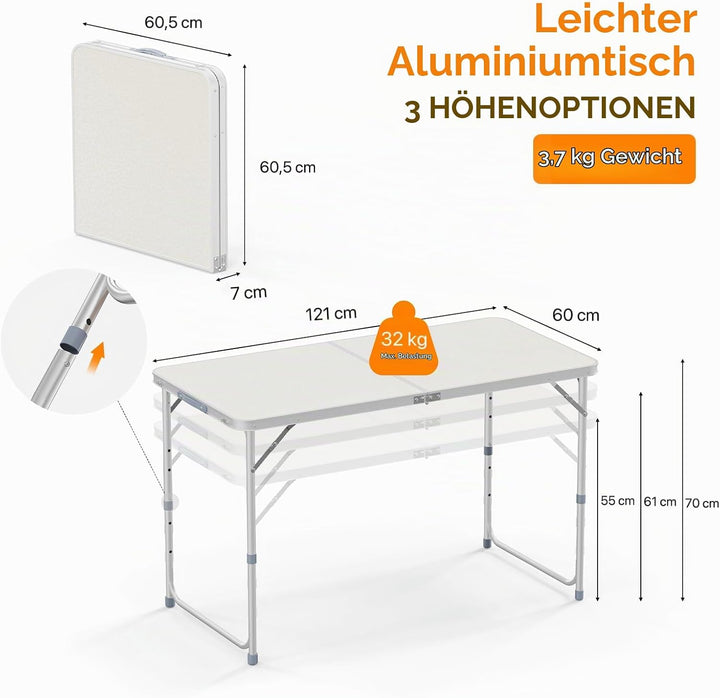 Bonnlo Klapptisch Höhenverstellbar, Gartentisch Wetterfest, Balkontisch Klappbar – Tragbarer Mehrzwe